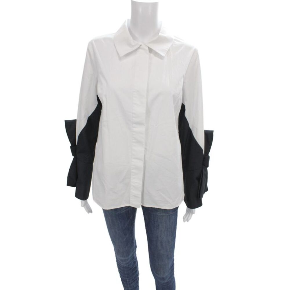 Edward Achour Women Black Colorblock Button-Down Shirt Long Sleeve Size 40